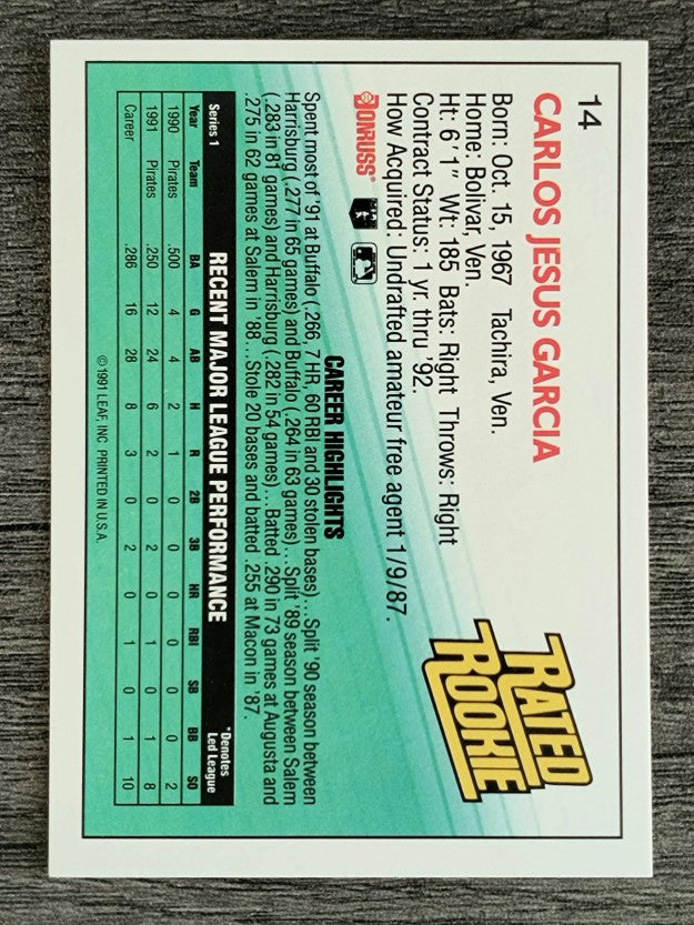 1992 Donruss #14 Carlos Garcia