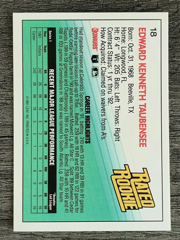 1992 Donruss #18 Eddie Taubensee RR RC