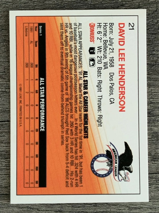 1992 Donruss #21 Dave Henderson AS