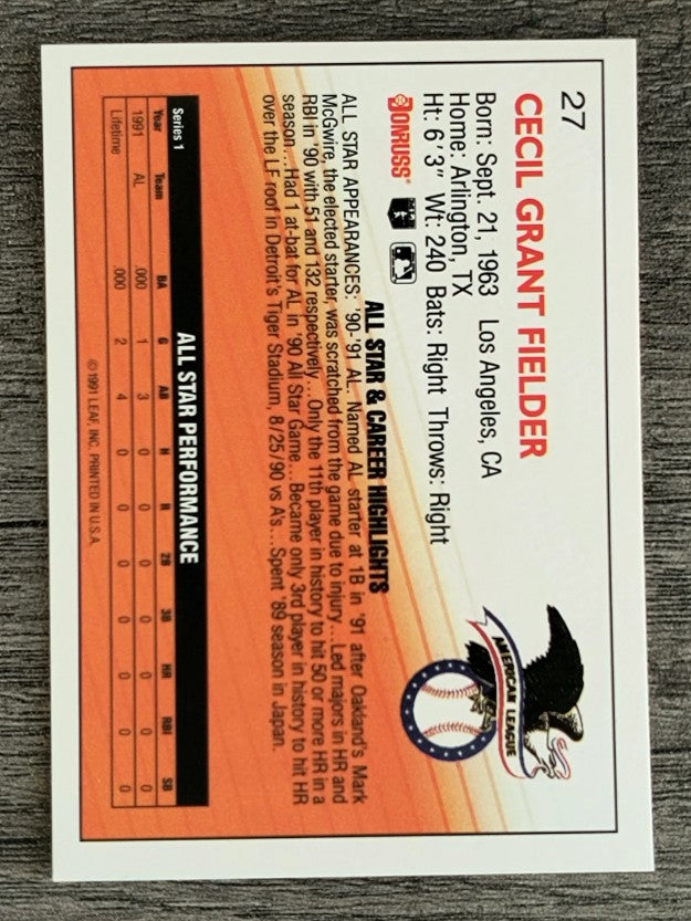 1992 Donruss #27 Cecil Fielder AS