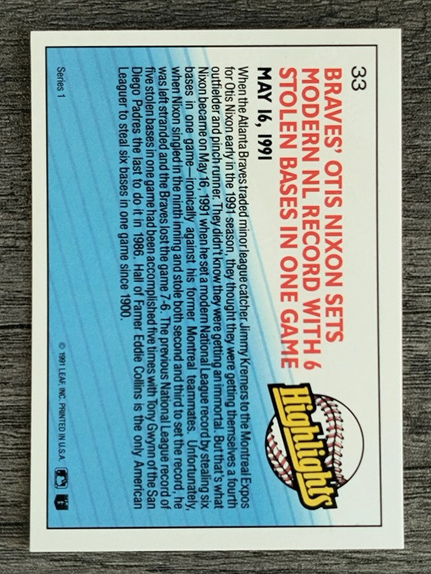 1992 Donruss #33 Otis Nixon HL