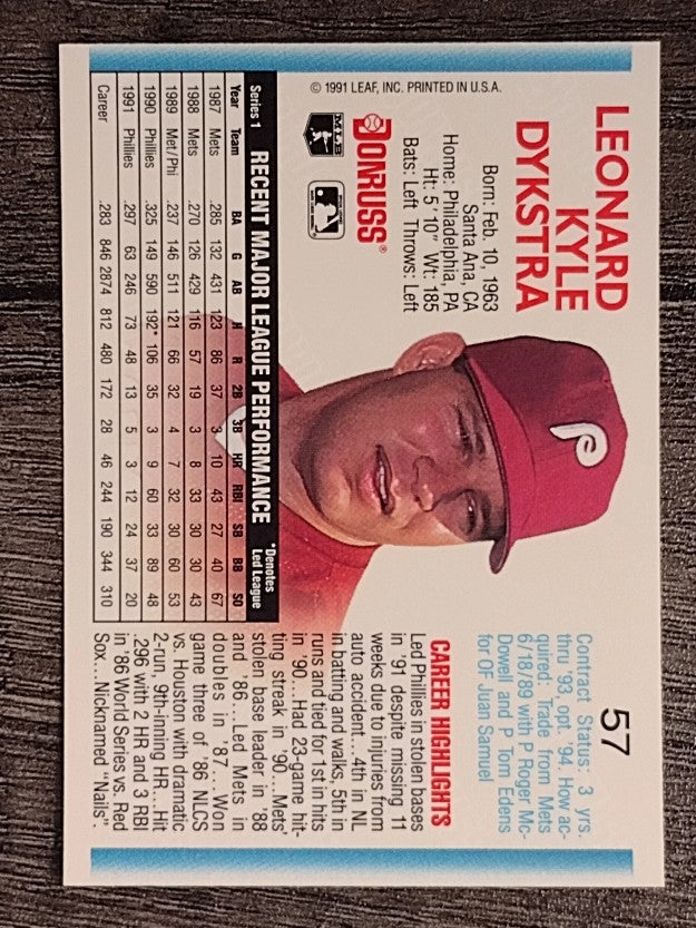 1992 Donruss #57 Len Dykstra
