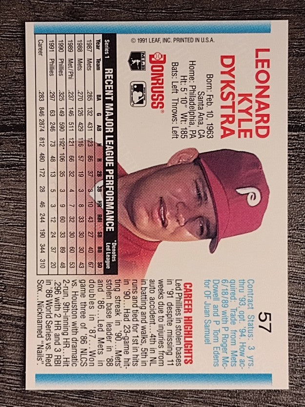 1992 Donruss #57 Len Dykstra