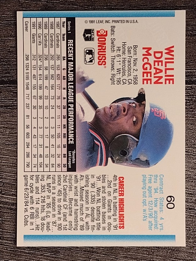 1992 Donruss #60 Willie McGee