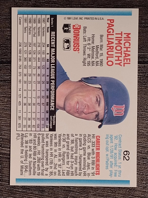 1992 Donruss #62 Mike Pagliarulo