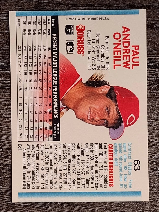 1992 Donruss #63 Paul O'Neill