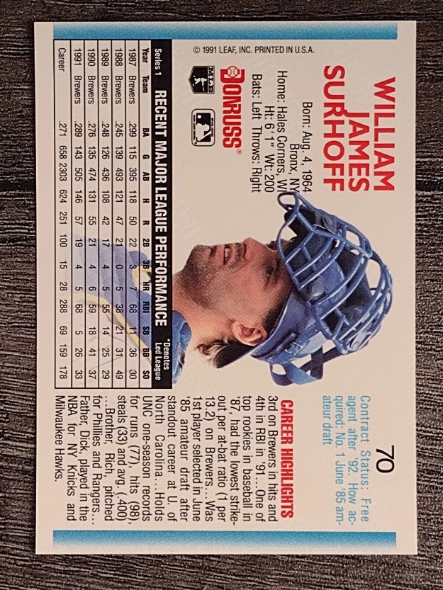 1992 Donruss #70 B.J. Surhoff