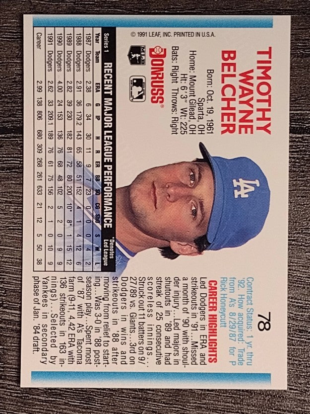 1992 Donruss #78 Tim Belcher