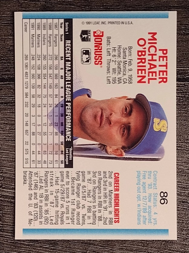 1992 Donruss #86 Pete O'Brien