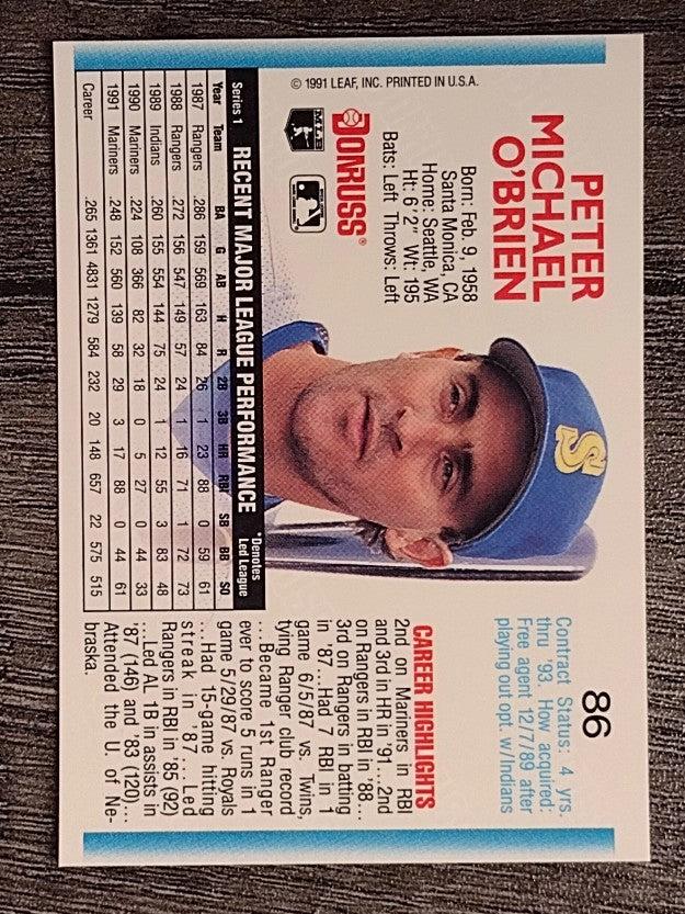 1992 Donruss #86 Pete O'Brien