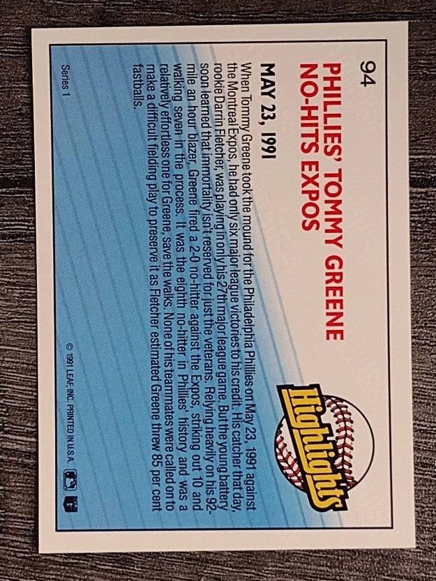 1992 Donruss #94 Tommy Greene HL