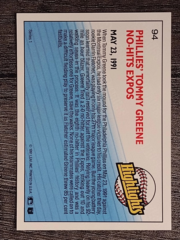 1992 Donruss #94 Tommy Greene HL