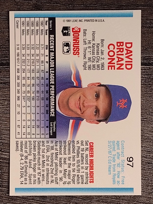 1992 Donruss #97 David Cone