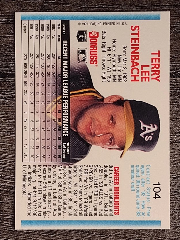 1992 Donruss #104 Terry Steinbach