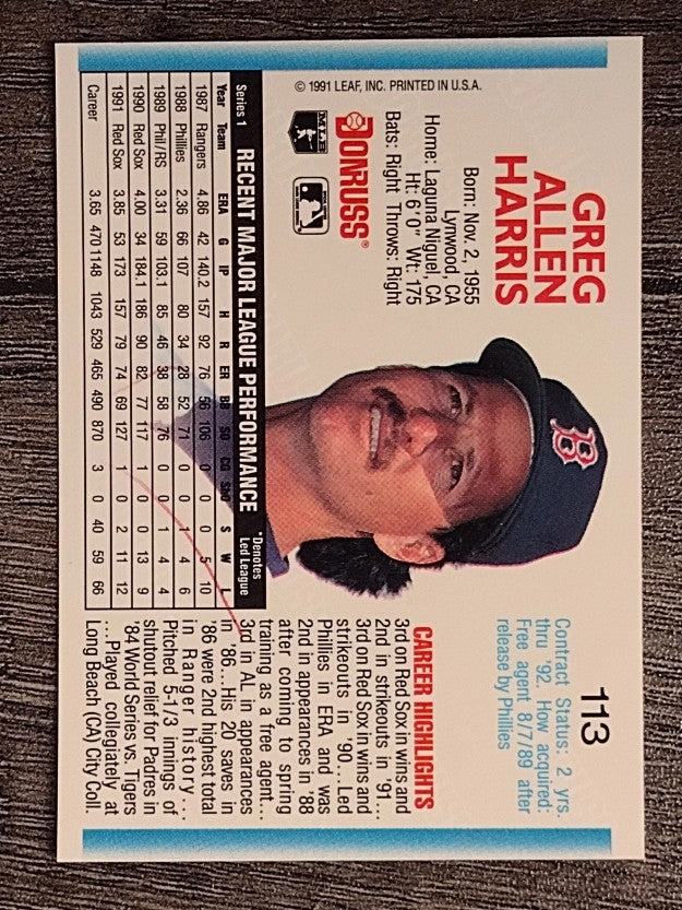 1992 Donruss #113 Greg A. Harris