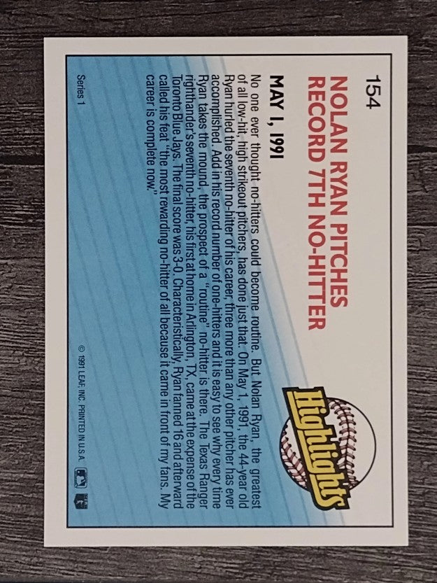 1992 Donruss #154 Nolan Ryan HL