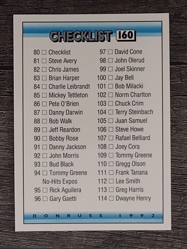 1992 Donruss #160 Checklist 80-157