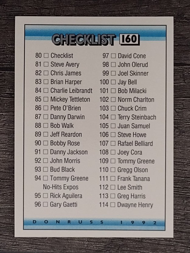 1992 Donruss #160 Checklist 80-157