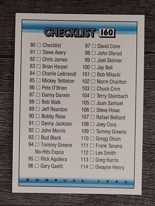 1992 Donruss #160 Checklist 80-157