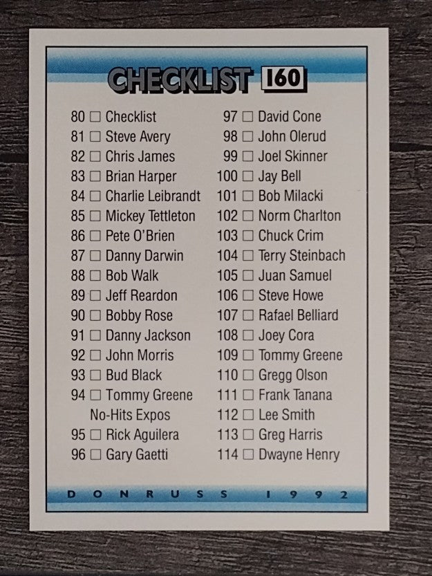 1992 Donruss #160 Checklist 80-157