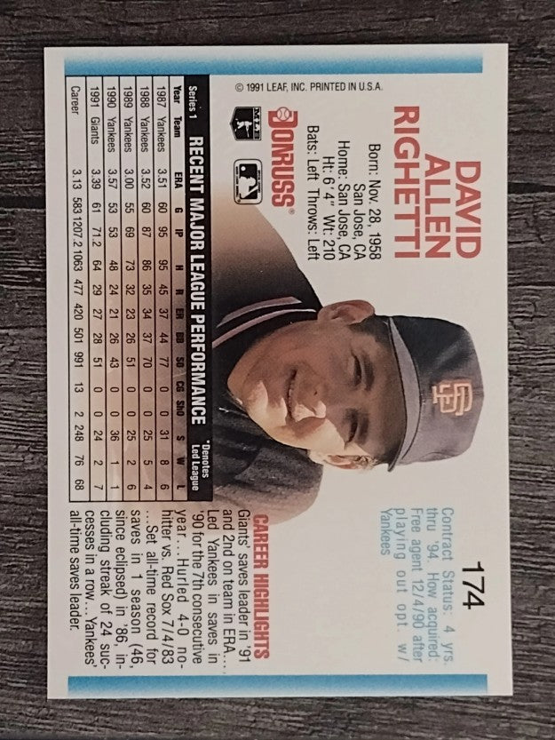 1992 Donruss #174 Dave Righetti