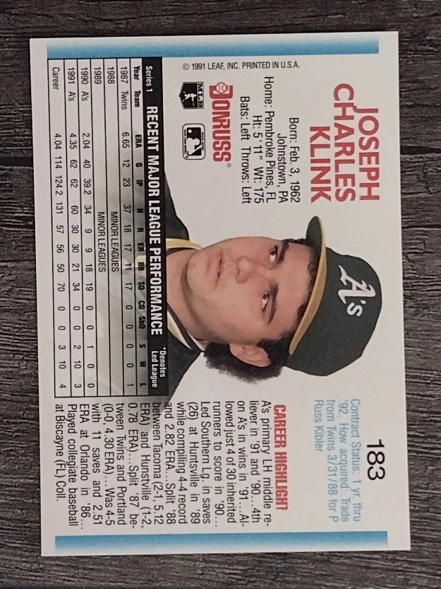 1992 Donruss #183 Joe Klink