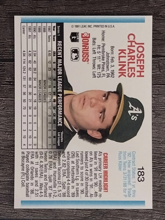 1992 Donruss #183 Joe Klink