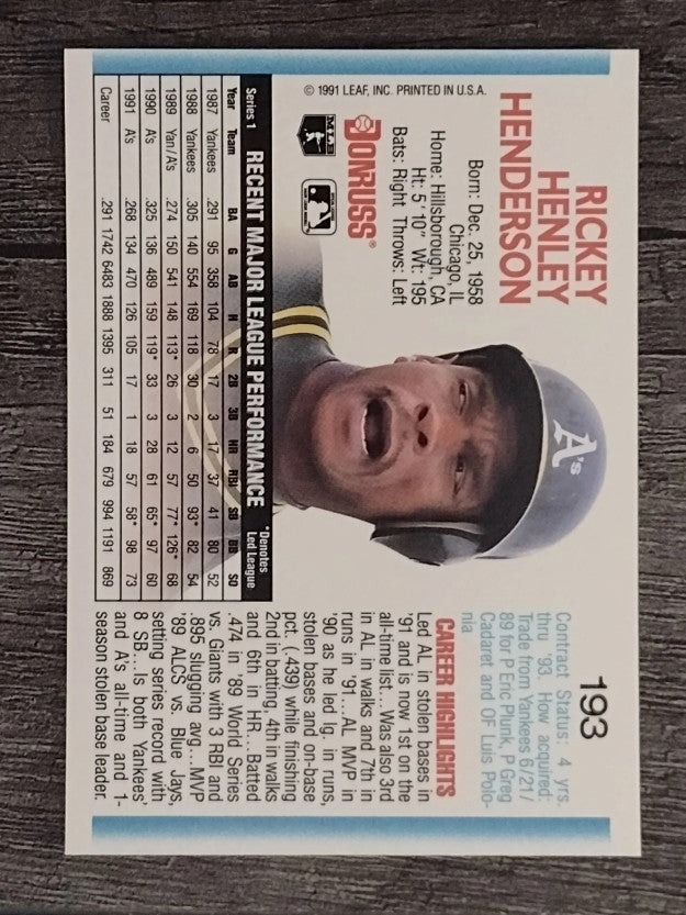 1992 Donruss #193 Rickey Henderson