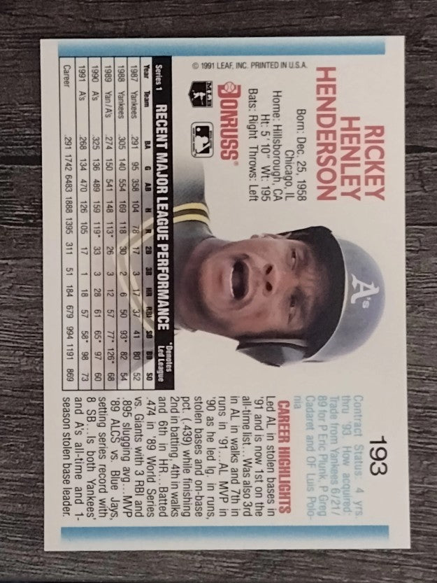 1992 Donruss #193 Rickey Henderson