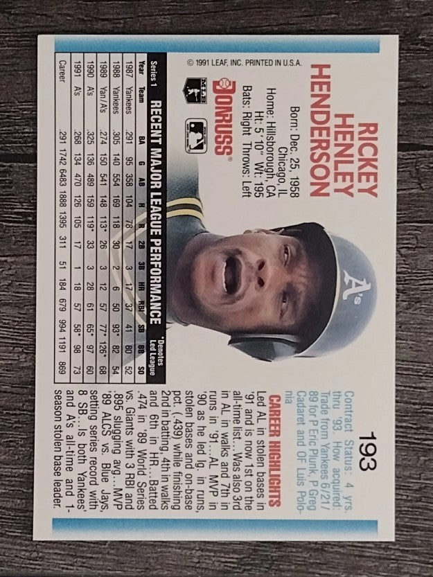 1992 Donruss #193 Rickey Henderson