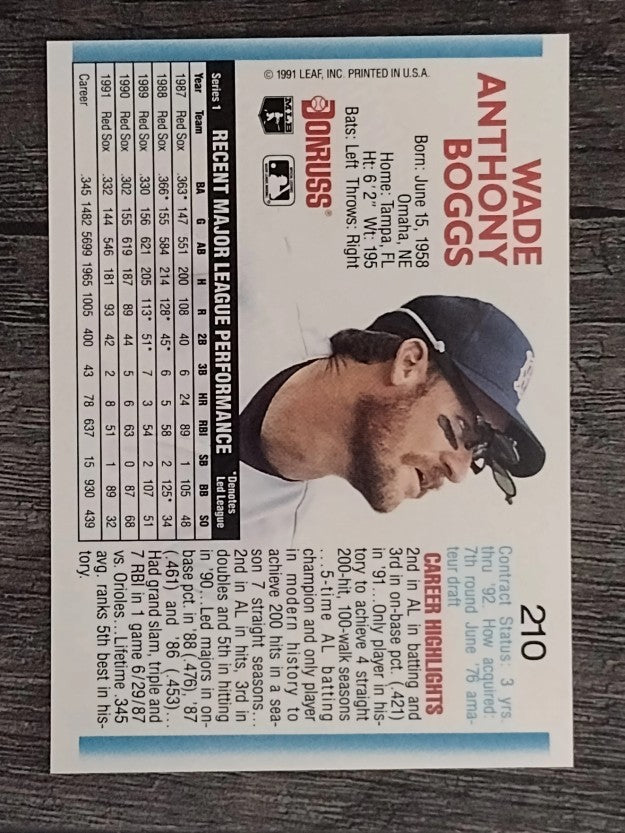 1992 Donruss #210 Wade Boggs