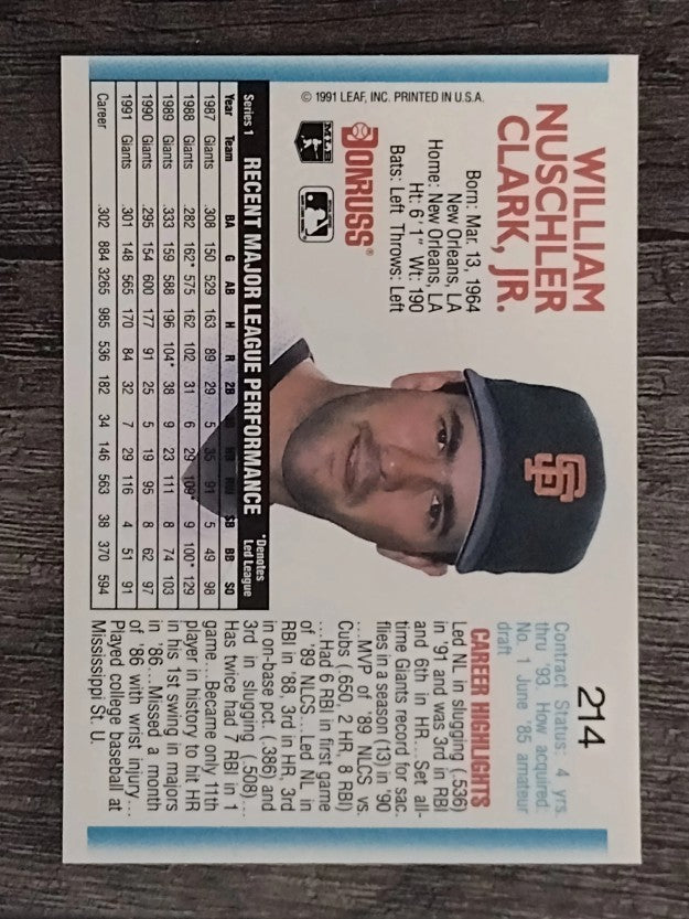 1992 Donruss #214 Will Clark