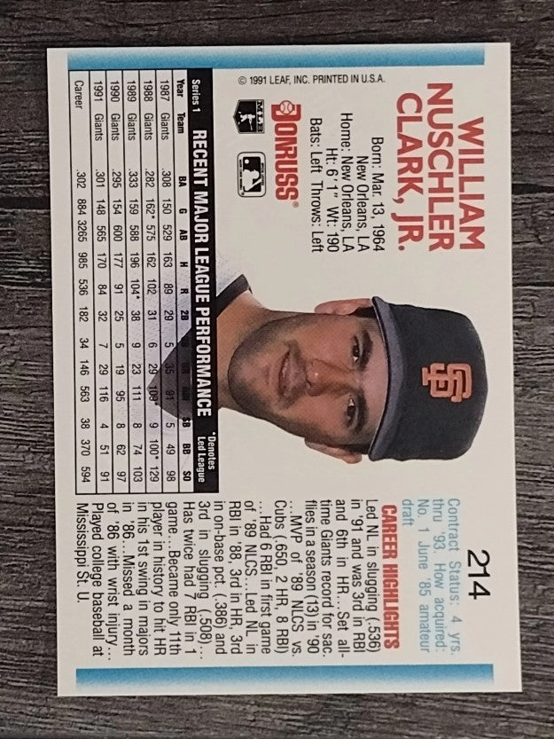 1992 Donruss #214 Will Clark