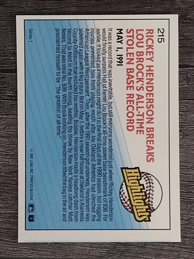 1992 Donruss #215 Rickey Henderson HL