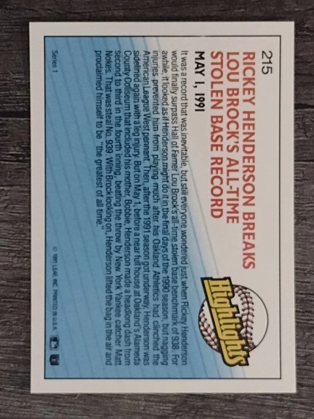 1992 Donruss #215 Rickey Henderson HL