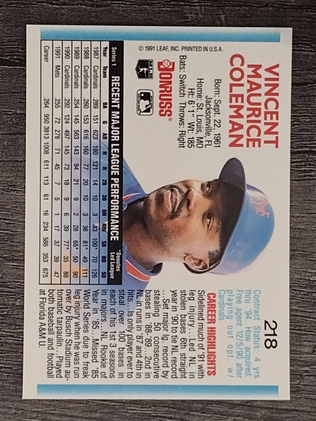 1992 Donruss #218 Vince Coleman