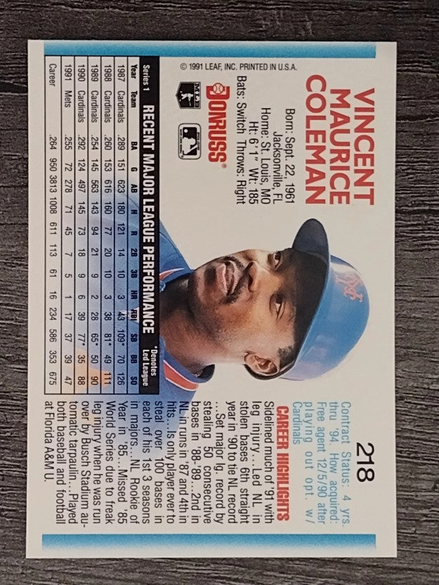 1992 Donruss #218 Vince Coleman