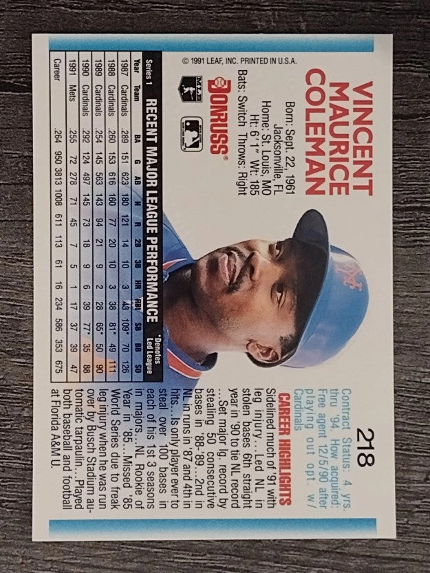 1992 Donruss #218 Vince Coleman