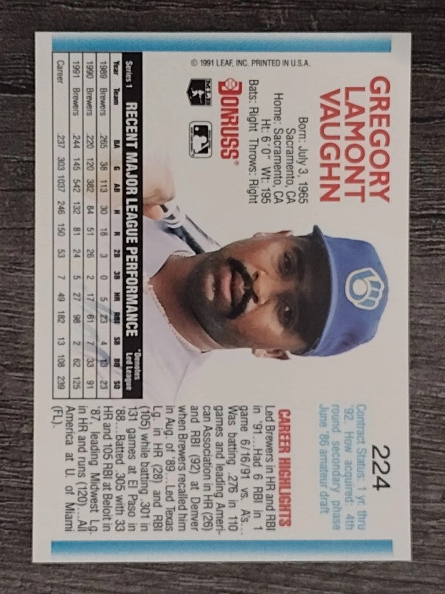 1992 Donruss #224 Greg Vaughn