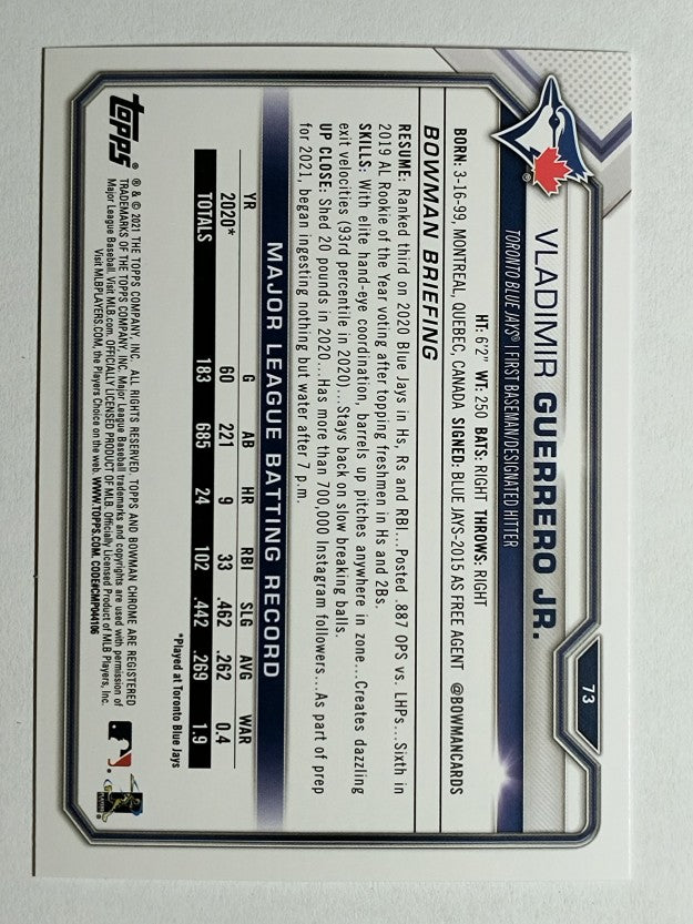 2021 Bowman #73 Vladimir Guerrero Jr.