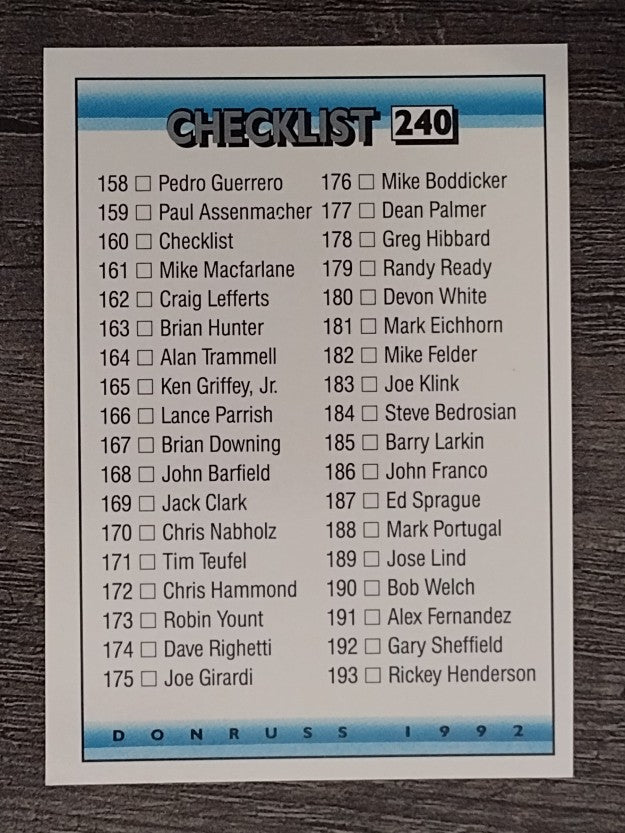 1992 Donruss #240 Checklist 158-237