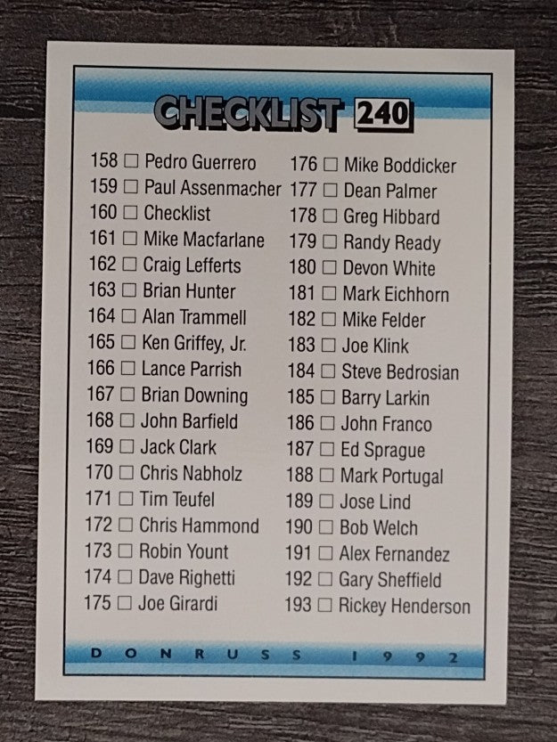 1992 Donruss #240 Checklist 158-237