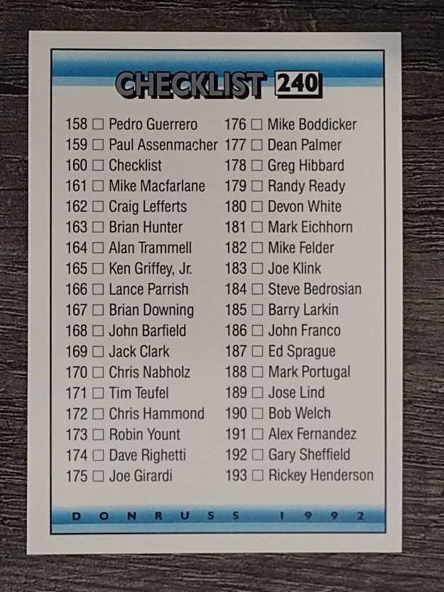 1992 Donruss #240 Checklist 158-237