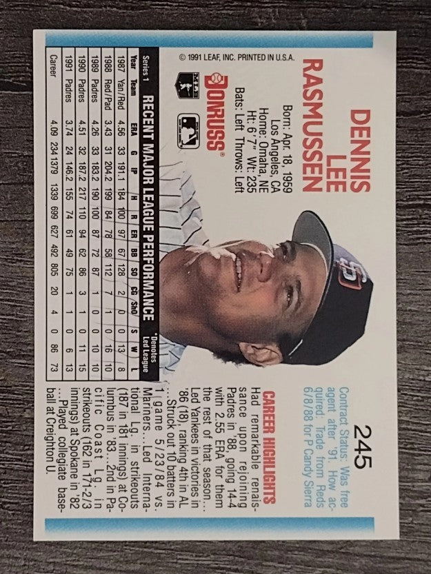 1992 Donruss #245 Dennis Rasmussen