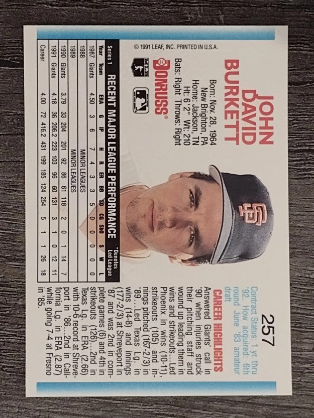 1992 Donruss #257 John Burkett