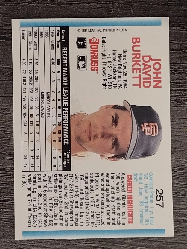 1992 Donruss #257 John Burkett