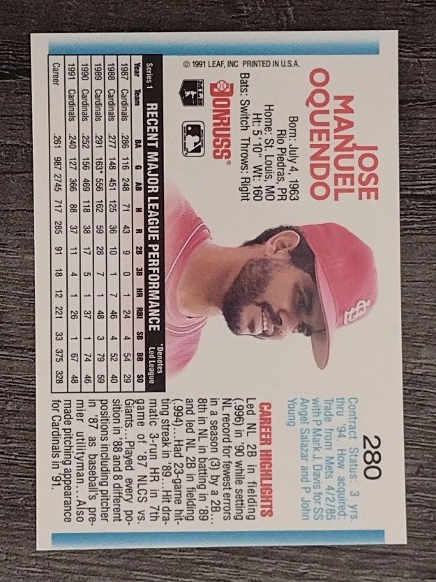 1992 Donruss #280 Jose Oquendo