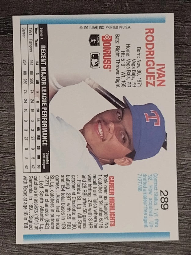 1992 Donruss #289 Ivan Rodriguez