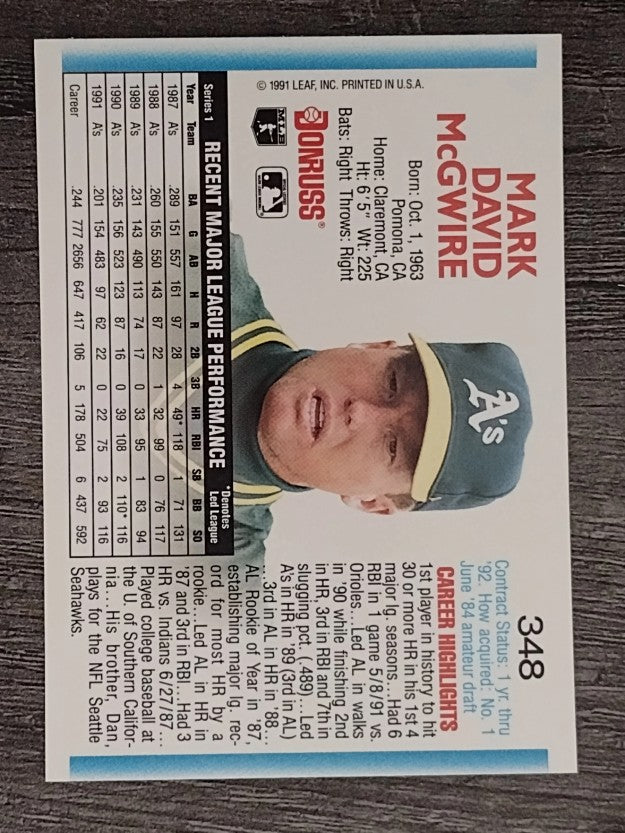 1992 Donruss #348 Mark McGwire
