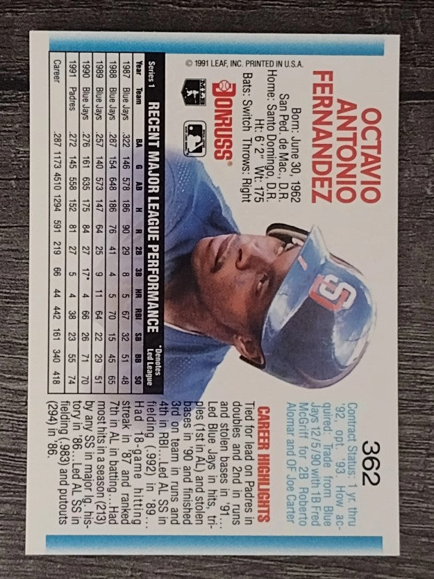 1992 Donruss #362 Tony Fernandez